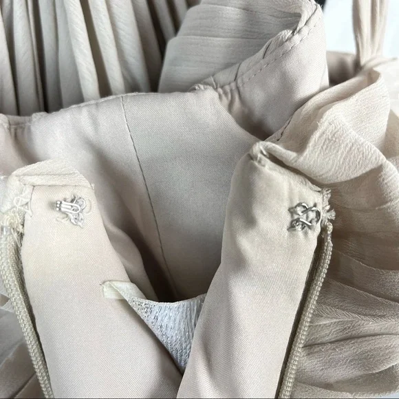 WATTERS MICAH SANDSTONE CRINKLE CHIFFON A LINE HALTER BRIDESMAID FORMAL GOWN - Picture 13 of 16